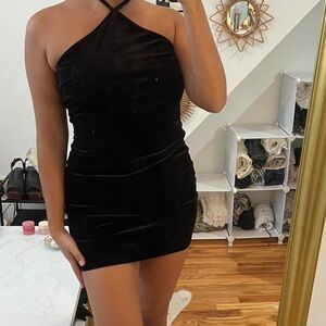 Black velvet mini dress